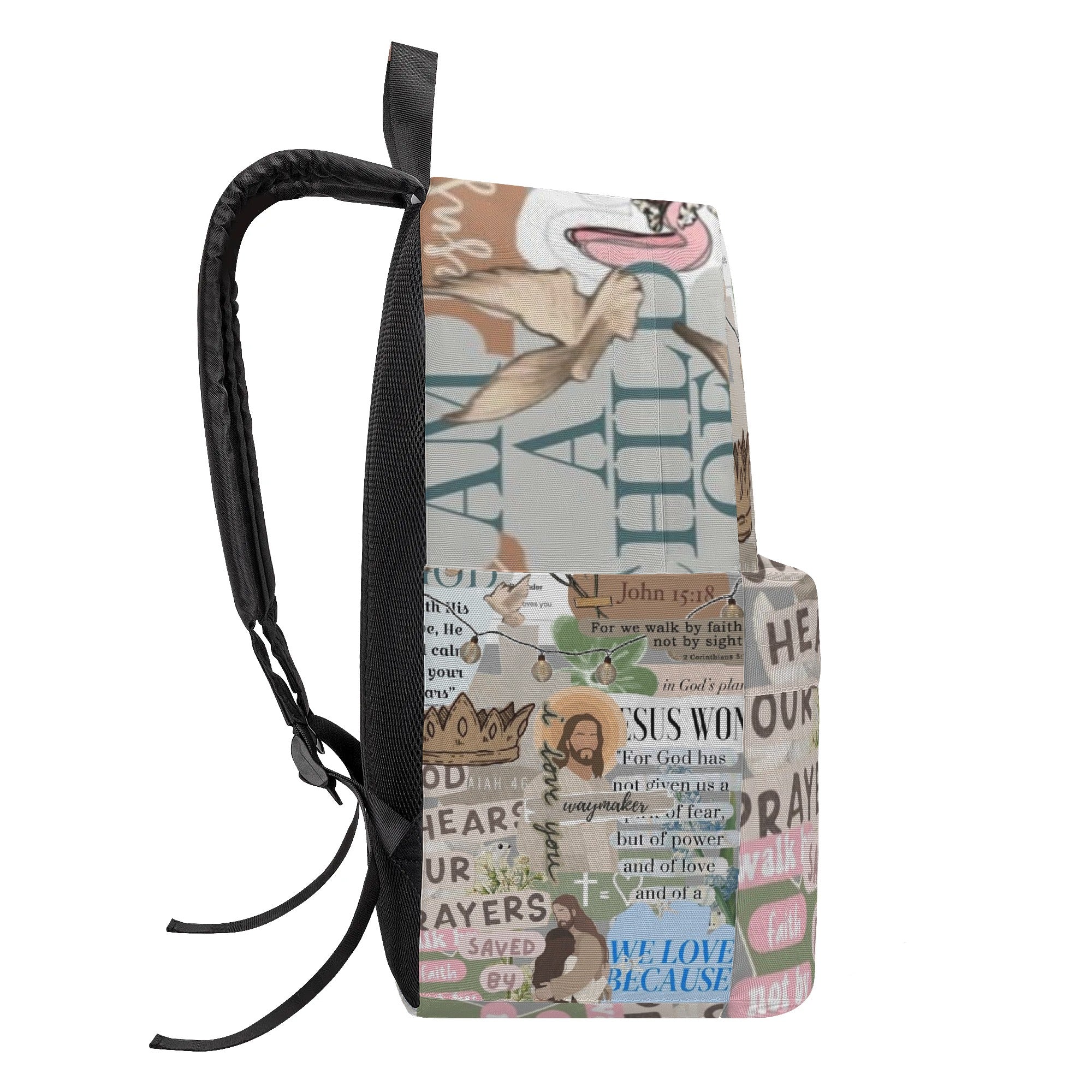 Christian Backpack with Jesus and Bible Verses, Waymaker, Faith Quotes, Crown of Glory Design.PLAF33